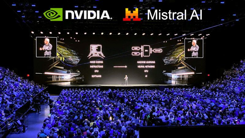 NVIDIA Mistral AI Logos With Jensen Huang Keynote
